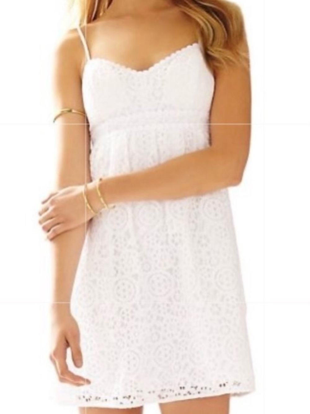 Lilly Pulitzer White Eyelet Mini Dress Sz 8 Empire Waist Cotton Sundress Preppy